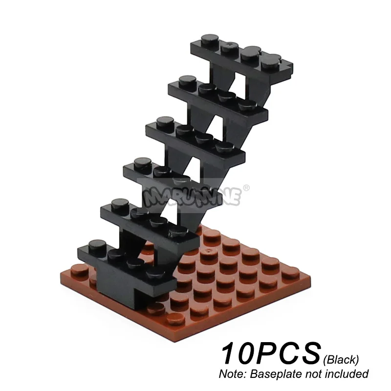 Marumine 10 Stück Treppenhaus-MOC-Steine, 7 x 4 x 6 Haustreppen, gerade offen, 30134 Stufen, Leiter, modular, My City-Baustein-Partikel