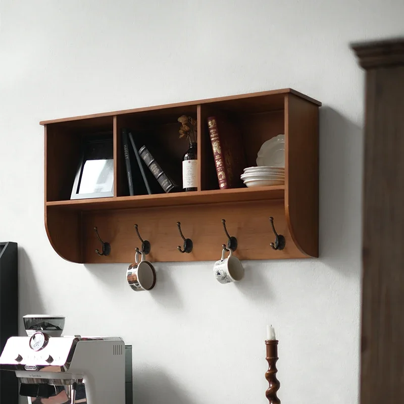 Compact Retro Wall Cabinet Mug Storage Space-Efficient Kitchen Hanging Unit Reinforced Glass Door Vintage Coffee Bar Organizer