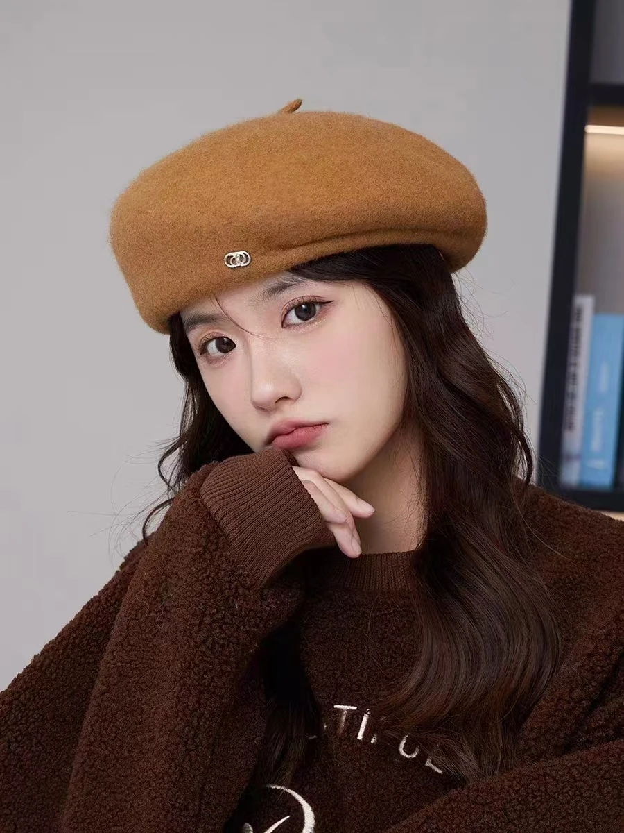 New Fashion Winter Wool Beret For Women Warm Hat Female Autumn Solid Color Cap With Label Outdoor Boina Party Gift  Wholesale