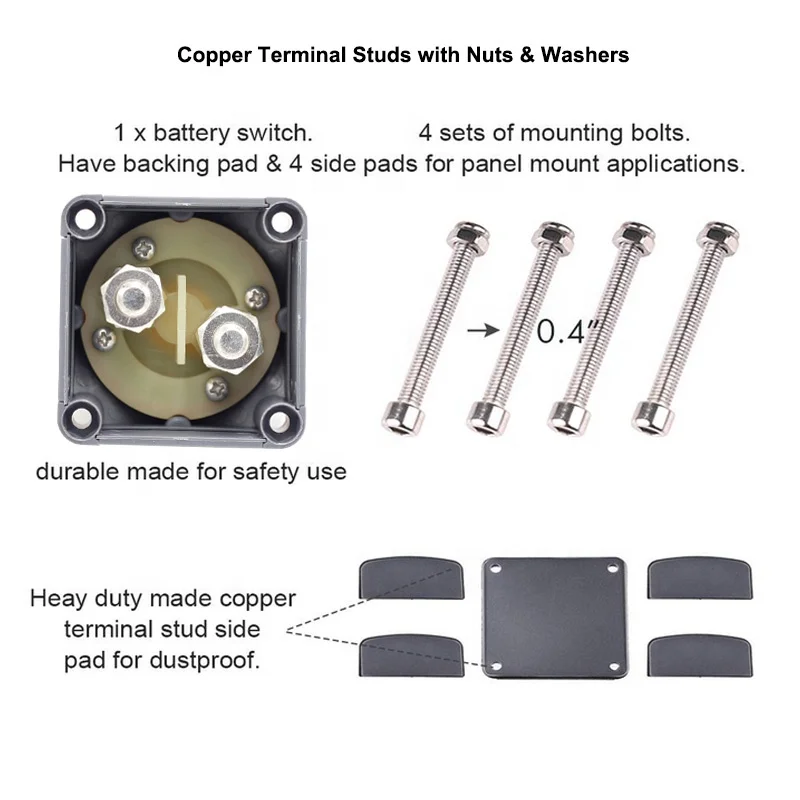 (On/Off) DC 12V-60V 100A-300A Car RV Boat Marine Selector Isolator Disconnect Switch Rotary Cut Battery Circuit Cutter