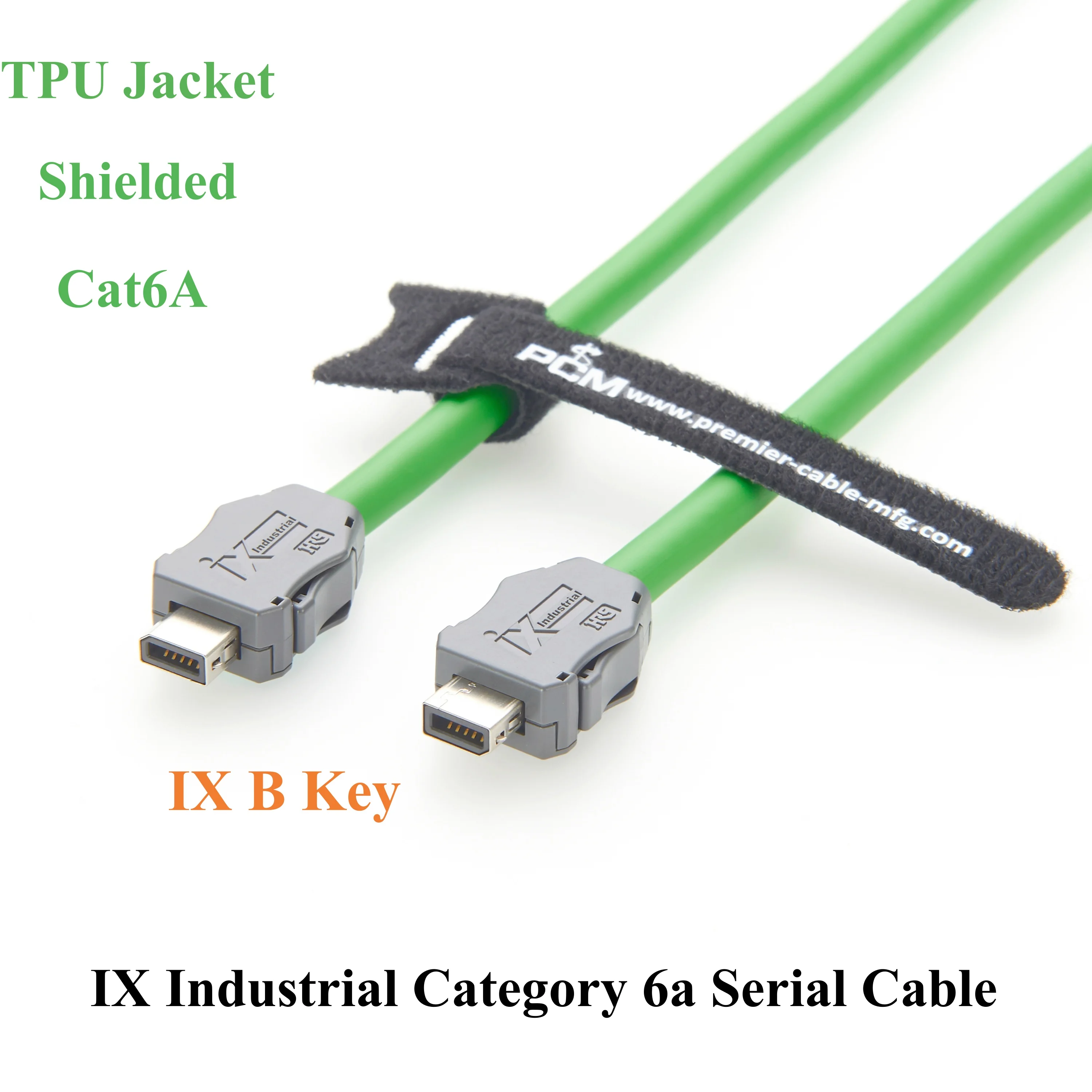 IX40G-B-10S-CV IX B Key to IX B Key Industrial Category 6a Serial Cable for PoE, Industrial Switches & Cameras, TPU Green Jacket