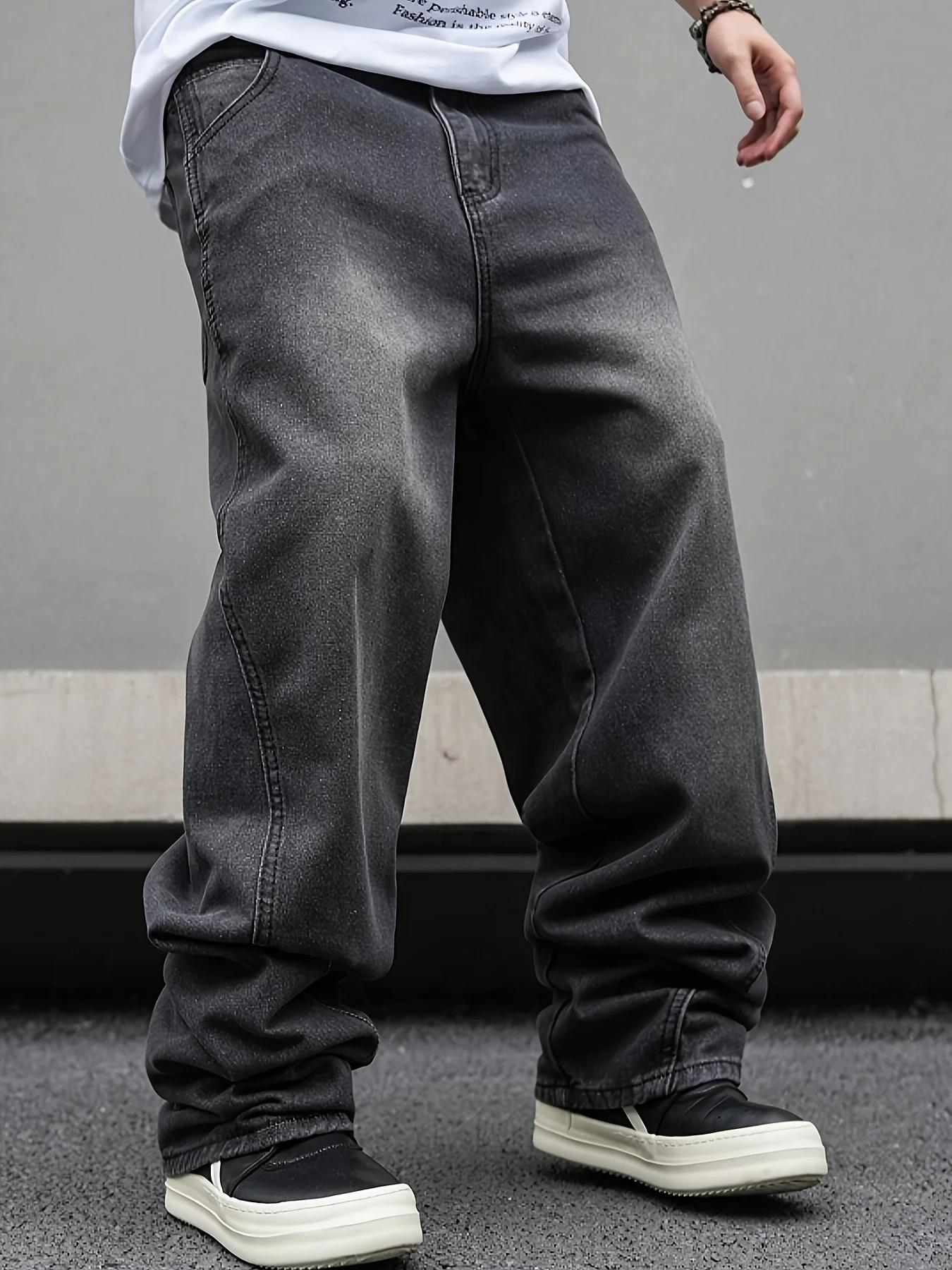 High street American Vibe pleated design micro flared jeans men's loose straight leg hanging wide leg pants men - Image 3