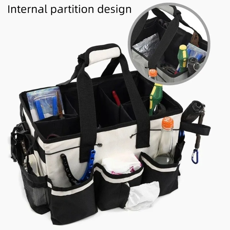 Adjustable Shoulder Straps Cleaning Tools Storage Bag Oxford Fabric Wear-Resistant Electrician Tool Pouch Multipocket Wide Mouth