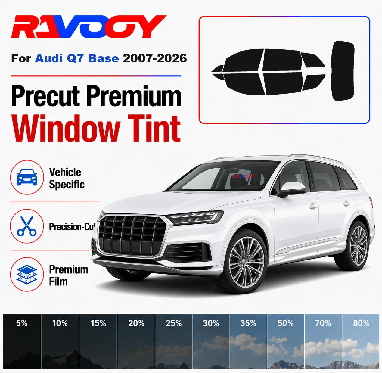 Premium Precut Window Tint Kit Front Windows Rear Windows Rear Windshield For Audi Q7 Base 2007-2026 Car Solar Nano Ceramic Film