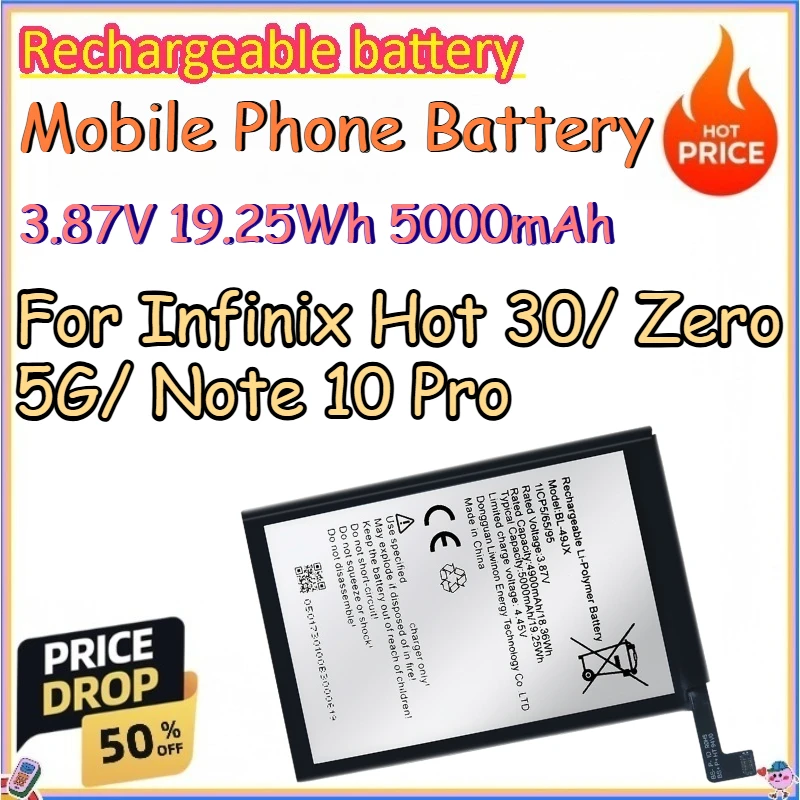 3.87V 19.25Wh 5000mAh Mobile Phone Battery for Infinix Hot 30/ Zero 5G/ Note 10 Pro Rechargeable Li-Polymer Battery