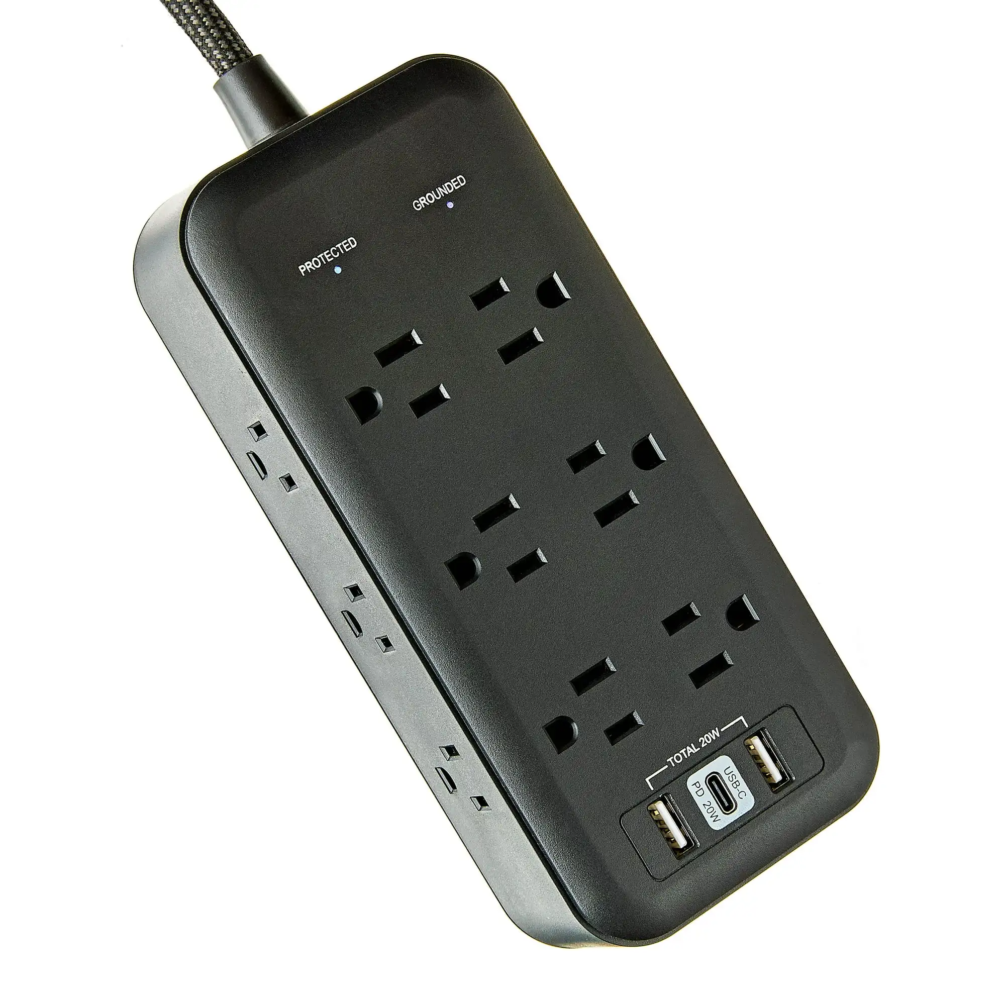 

Hyper Tough 12 Space Saving Outlet with 3-USB 2A+1C Fast Charger Surge Protector 2440J