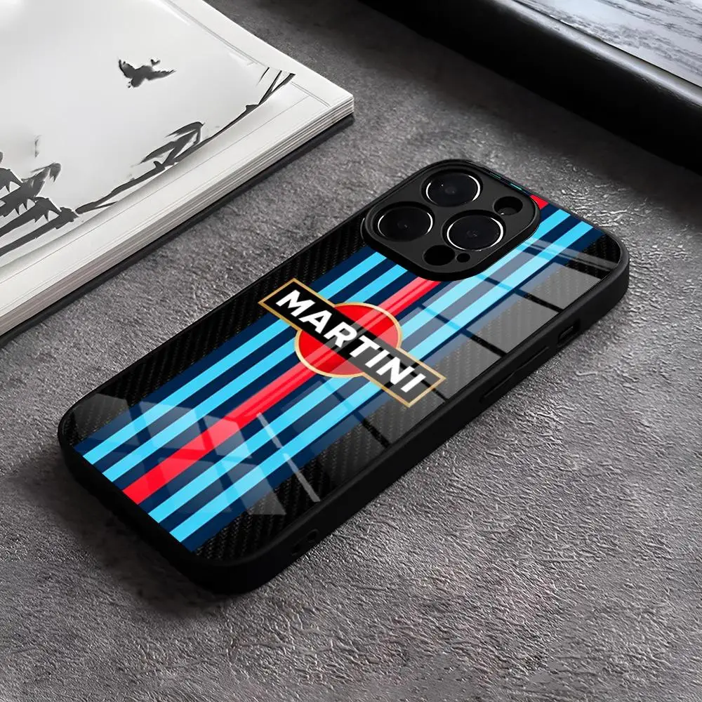 Martini Racing Horizontal Stripe Phone Case For IPhone 15 Pro Max 12 16 14 Plus 11 13 Pro X XR XS 7 8 Plus SE Glass Design Cover