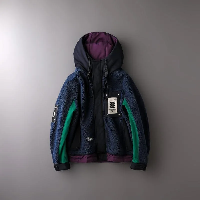 

American Hooded Cotton-padded Jacket for Men Winter Color-blocking Warm Lambskin Thickened Down Jacket Color-blocking Youth Coat