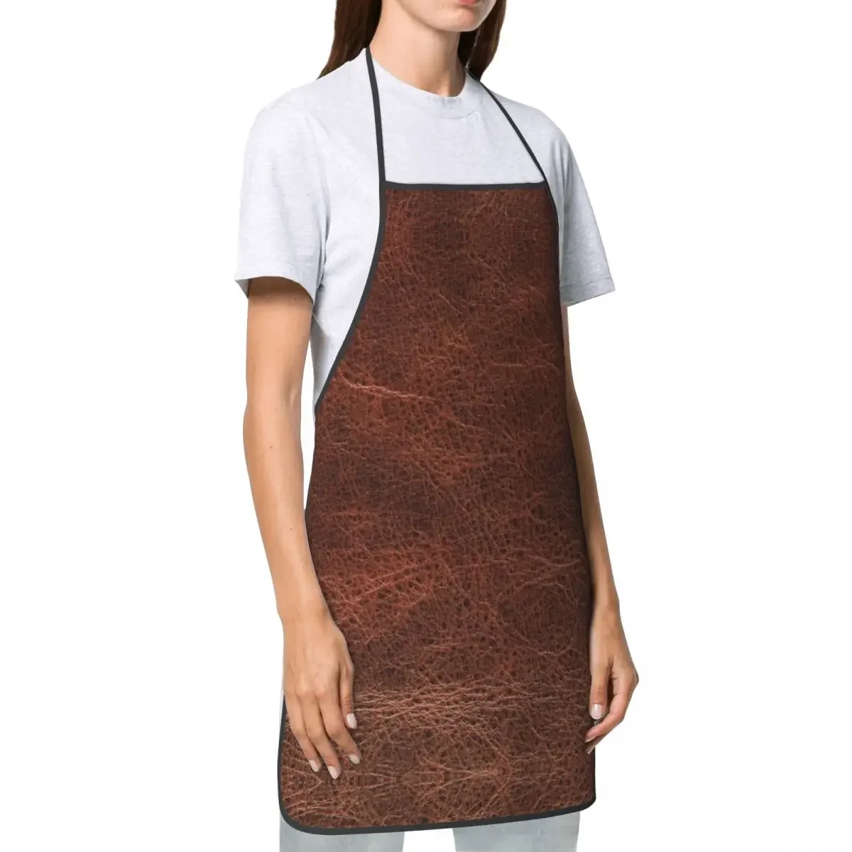 Custom Bib Brown Leather Design Apron Men Women Unisex Chef Cooking Kitchen Vintage Textures Pattern Tablier Cuisine Baking