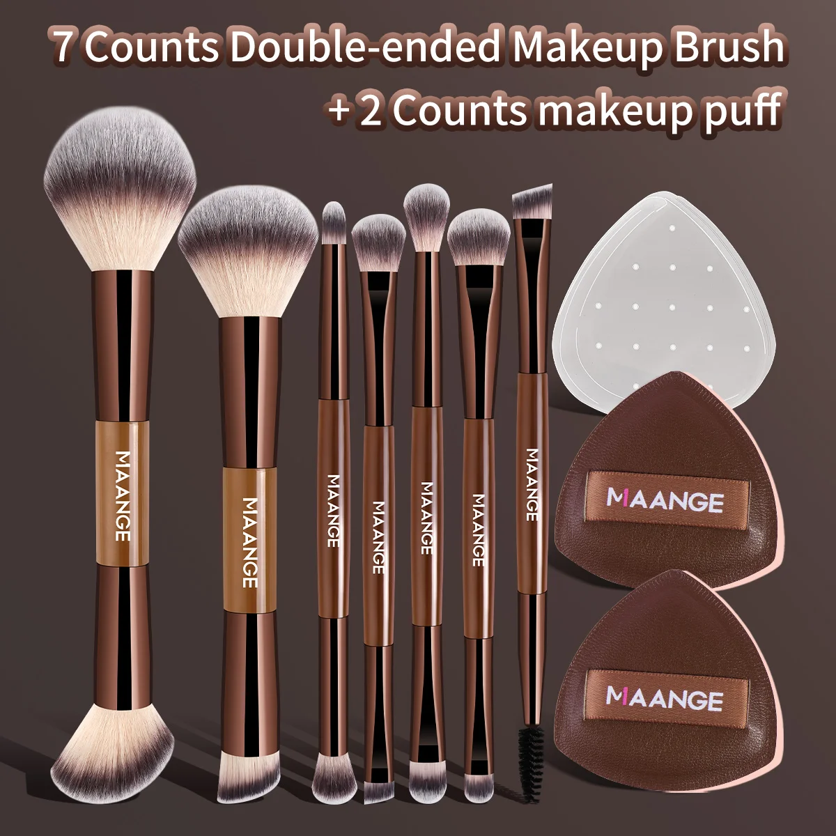 MAANGE 7 brochas de maquillaje y 2 esponjas, brochas de maquillaje multifunción, brochas para detalles de ojos, brochas de maquillaje Kabuki, brochas para principiantes