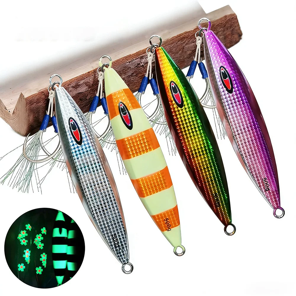 

Fishing Slow Pitch Jig - Luminous Saltwater Pesca Metal Jig Baits Slow Falling Sea Fishing Leurre for Tuna Snapper Grouper