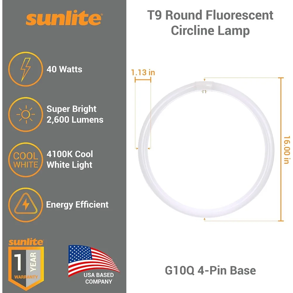 Sunlite 41524 FC16T9/CW T9 runde Leuchtstoff-Kreislauflampe, 40 Watt, 2600 Lumen, 4100 K Kaltweiß, RoHS-konform, G10Q 4-polig