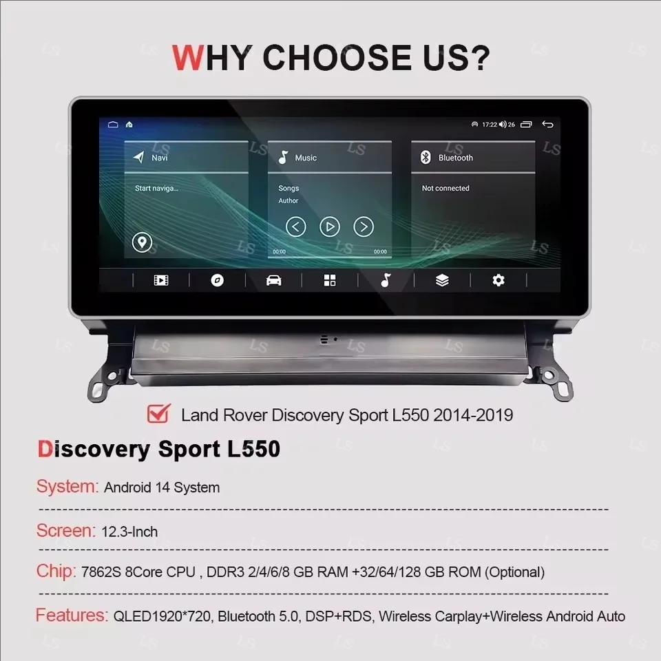 

12.3 Inch Android 14 Car Radio For Land Rover Discovery Sport L550 2015-2019 New Upgrade Multimedia Player GPS Navigation Auto