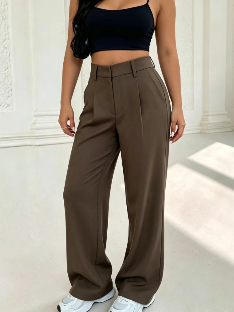 2026 Chic New Elegant High Waist Autumn and Winter Loose and Thin Women's Trousers Mopping Casual Solid Color Office Suit Pants