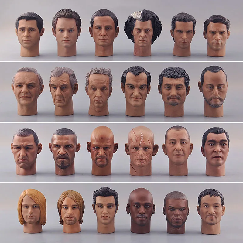 

1/6 Scale Fashion Soldier Asia Europe Movie Star Head Sculpt PVC Male Head Carving Model Fit 12'' Action Figure Body Dolls