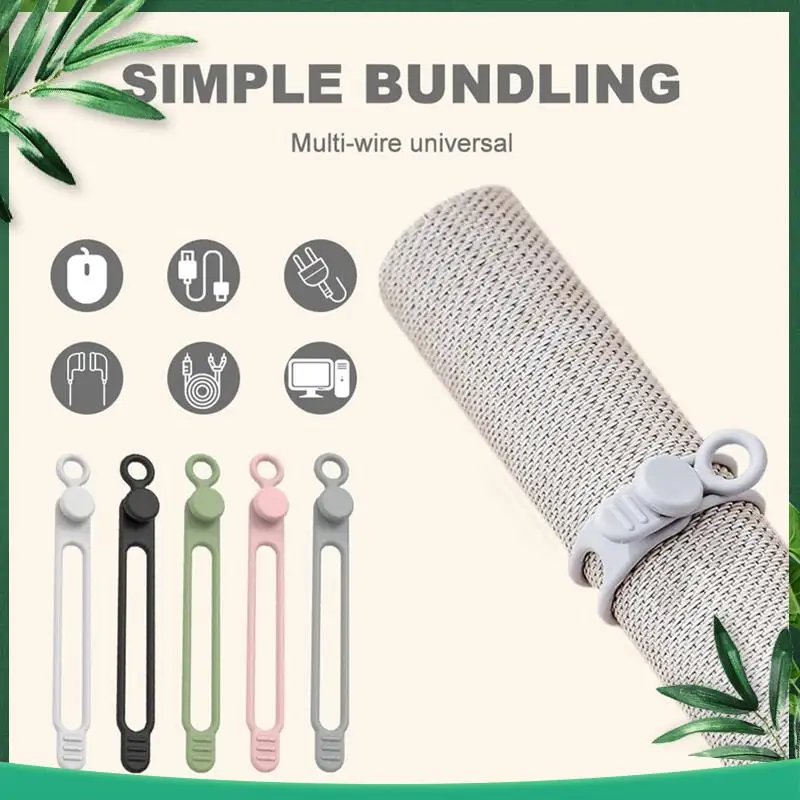 

(NEW) Data Cable Organizer, Upgrade Silicone Cable Ties Reusable Cable Management Organizer, Elastic Cord Organizer