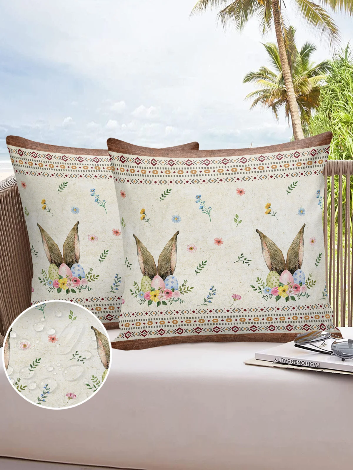 2/4PCS Easter Spring Wild Flowers Rabbit Ears Waterproof Cushion Cover For Home Decoration 40/45/50/60/66cm Pillowcase