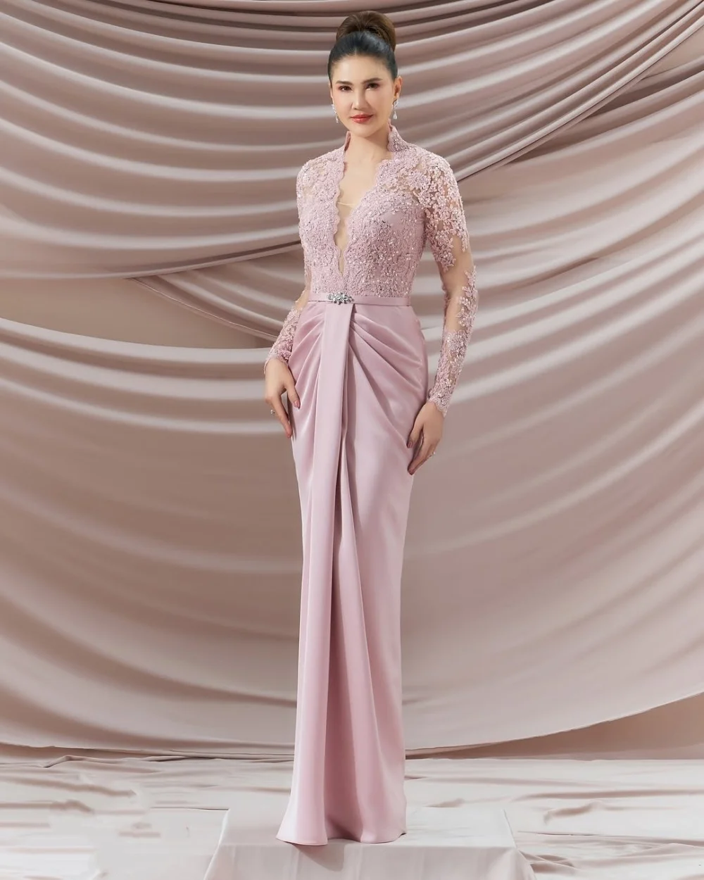 Customized Intricate Formal Jersey Rhinestone Applique Sash Mermaid V-neck Long Dresses Bespoke Occasion Dresses Sizes Available