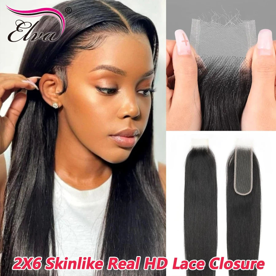 

Волосы Elva 2X6 с глубоким пробором HD, кружевная застежка, фронтальная застежка, только расплавшая кожа, прямые волосы Kim K, предварительно выщипанные девственные волосы для женщин