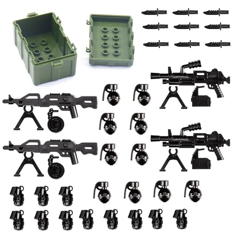 44pcs WW2 Military Guns Army Soldier Weapon Pack Parts Mini Brinquedos Figures Accessories Set Moc Building Block Brick Toys