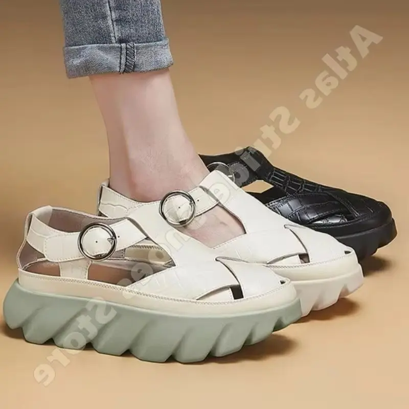 Croc Embossed Platform Sandals Closed Toe Buckle Strap Non Slip Comfortable Cushioned Supportive Breathable Casual Summer Sandal