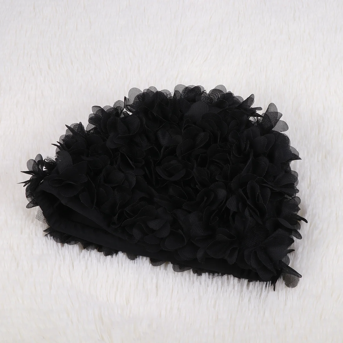 

3D Flower Petals Swim Cap Black Nylon Comfortable Durable Reusable Anti-Skid for Women Swimming Bath Accessories