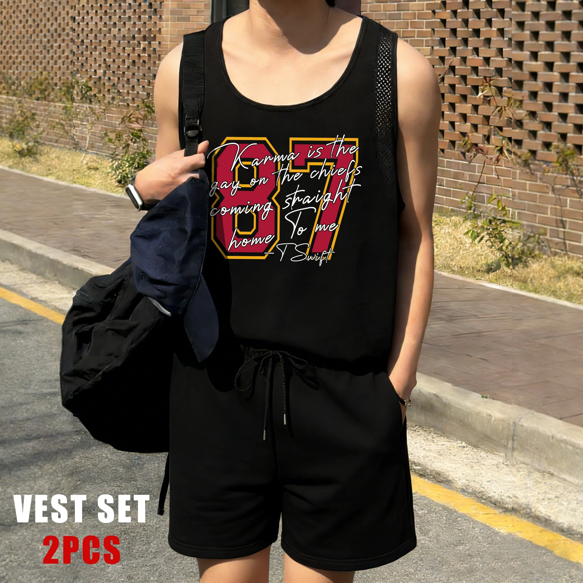 

Classic Red And Yellow Color Scheme 87 Print Male Reticular Vest Set Soft Shorts Summer Simple Clothing Unisex Vacation Vests