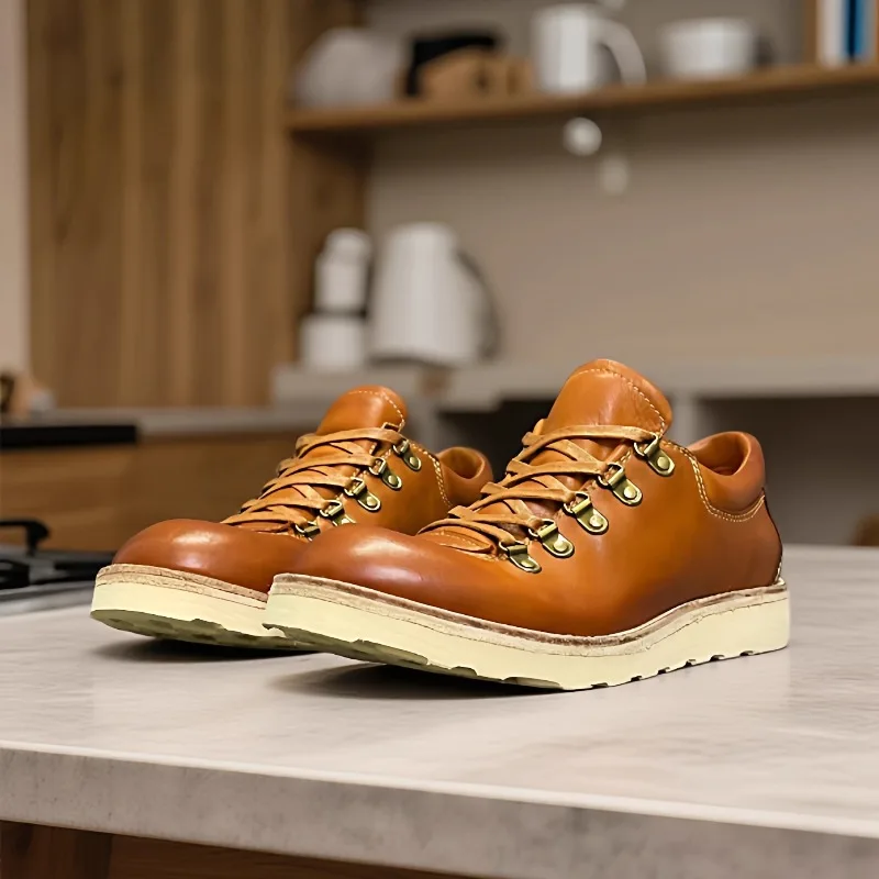 

Handmade Washed American Work Shoes Men's Genuine Leather Casual Hiking Shoes Male Thick Sole Outdoor Sport Commuter Youth