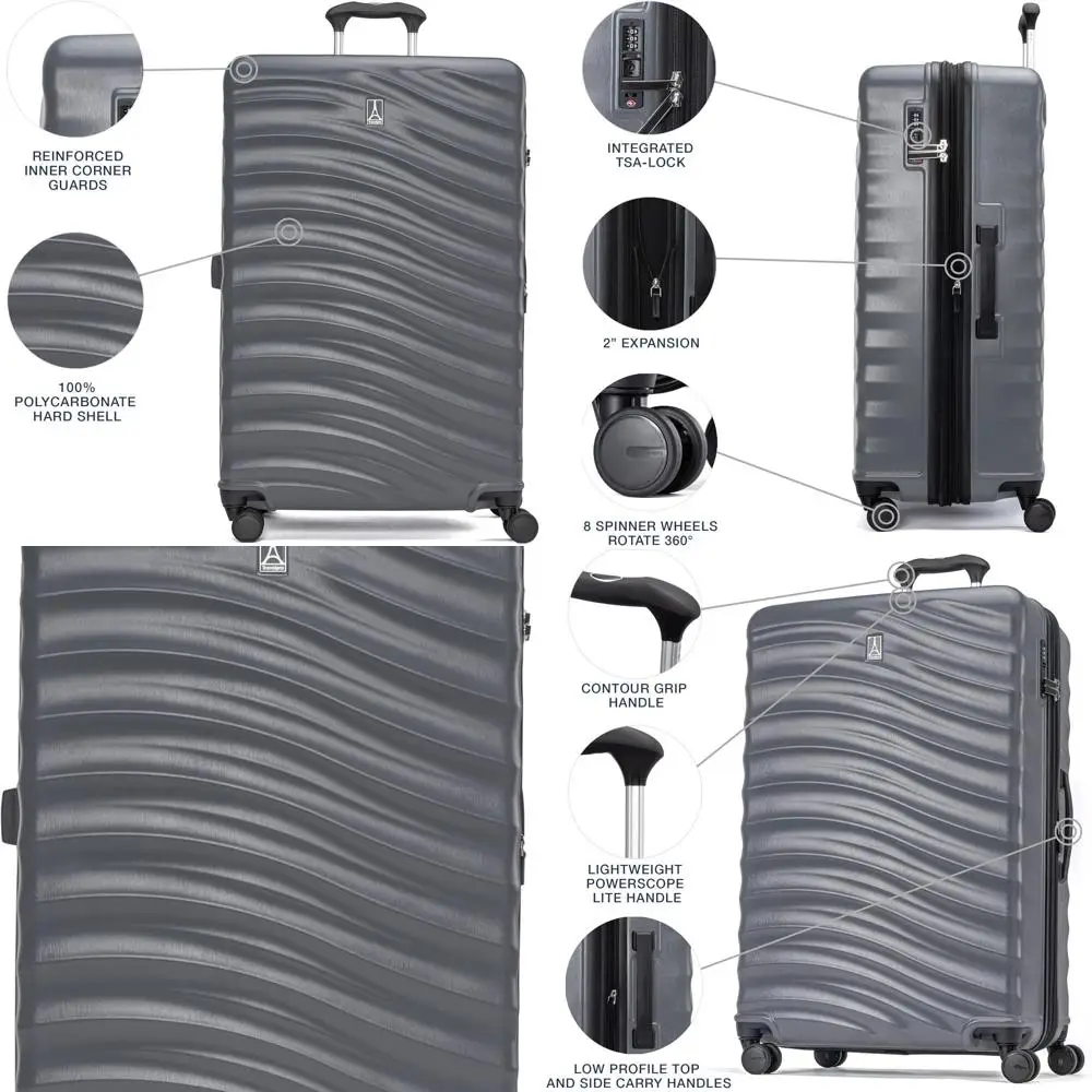 

Lightweight Expandable Hardshell Luggage with 8 Spinner Wheels, TSA Lock, Shadow Grey, 28-Inch Large Suitcase