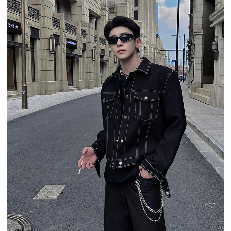 

Suede ort Jaet Men's Spring Autumn Sle Haome Trendy American Workwear Jaet Model Outfit Loose Fit Straight Hem