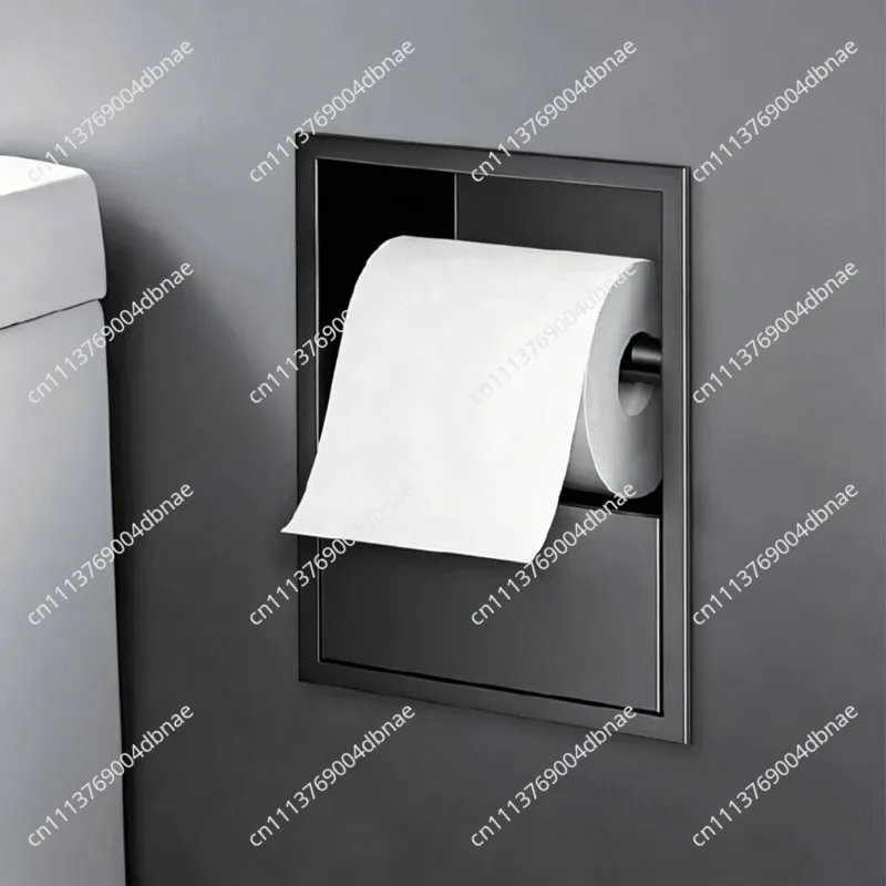 ‌Premium 304 Stainless Steel Recessed Toilet Paper Holder - Flush Mount Wall Dispenser with Hidden Shelf for Bathroom & WC‌
