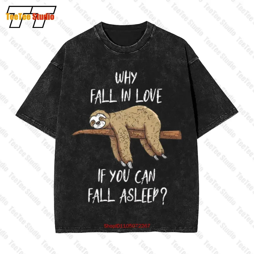 

Sloth Fall In Love Asleep Chill Chilling Fun Sleep Lazybones Sleeping Vintage Oversized T-Shirt YJAC
