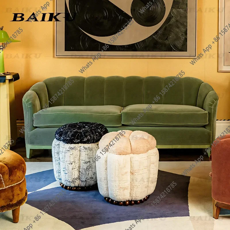 Io Modern Simple Pumpkin Stool Entering The House To Change Shoes Solid Wood Small Apartment Soft Wrap Round Stool Makeup Stool