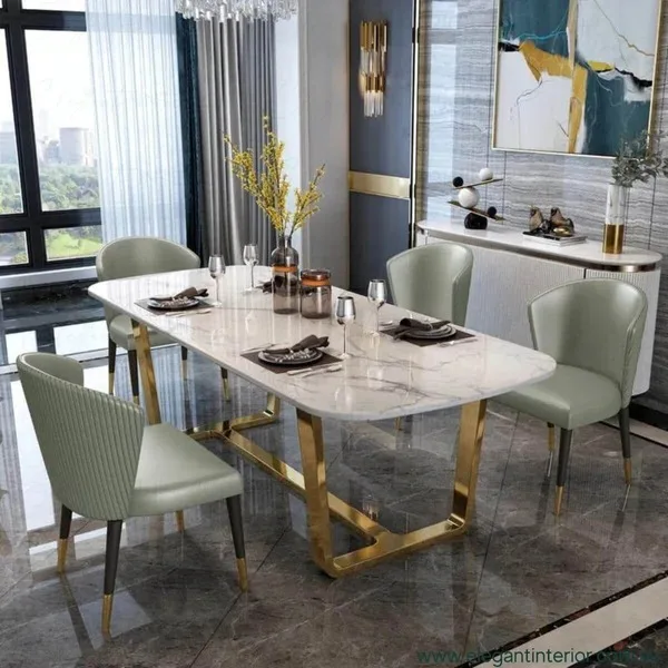 

Modern Rectangular Marble Dining Table With Metal Legs 6-Seater Luxury Dining Set Contemporary Kitchen & Restaurant Furniture