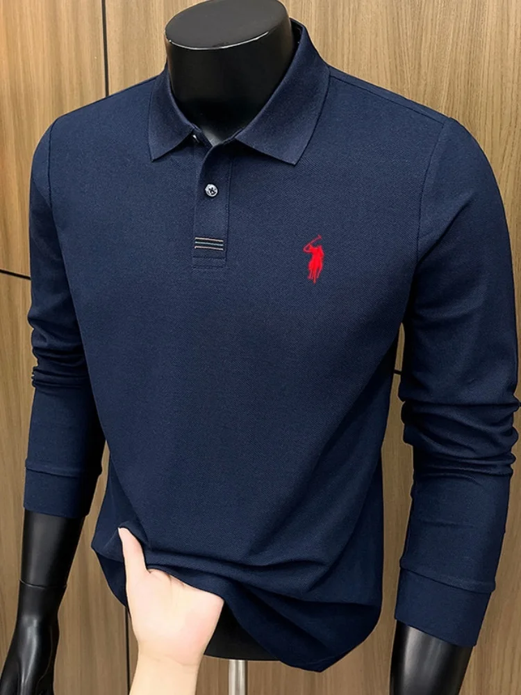 2026 new 100% pure cotton high-end brand men's long sleeve polo shirt autumn fashion luxury embroidery golf top business T-shirt