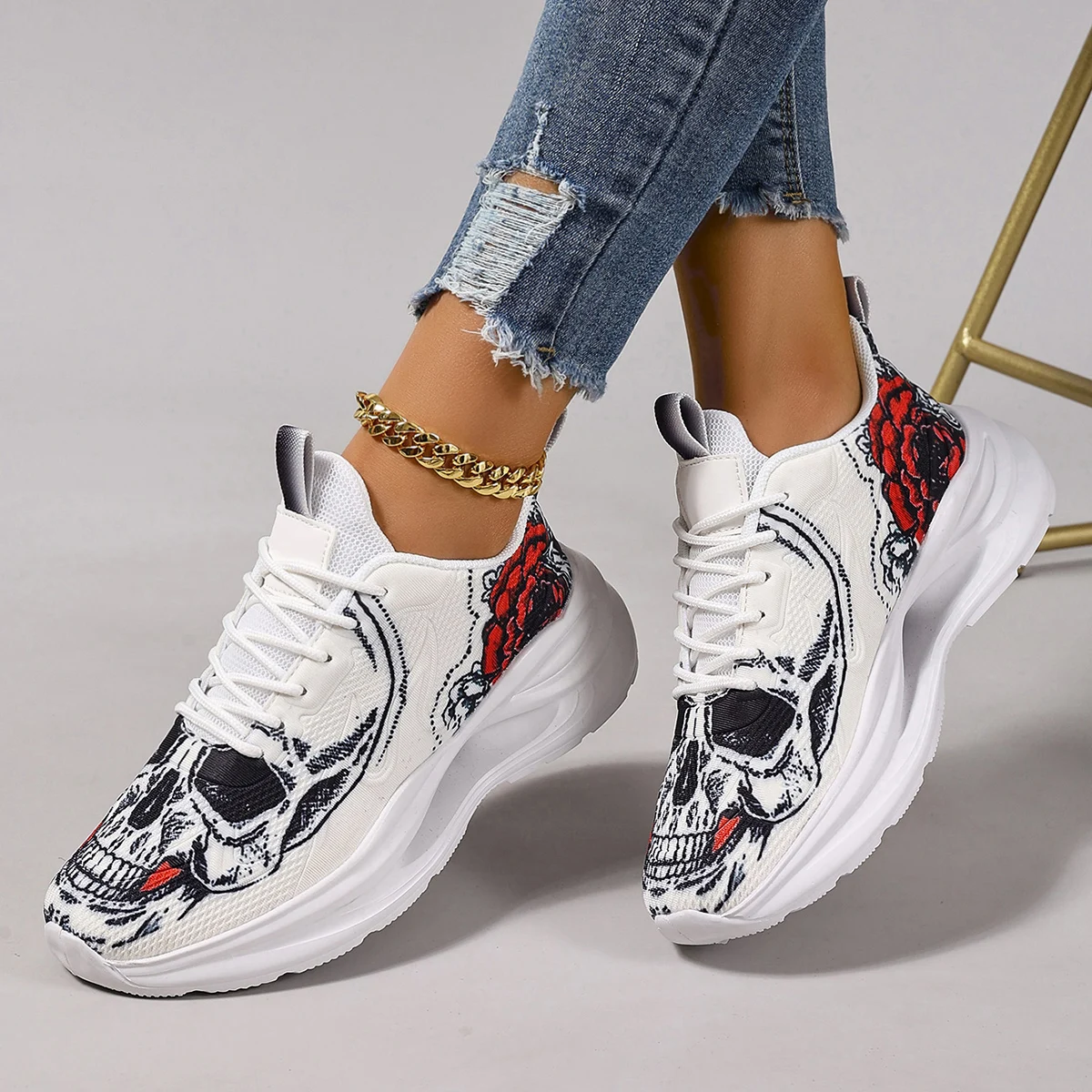 Women Mesh Breathable Casual Sneakers Lace-up Vulcanized Shoes Ladies Platform Sneakers Female Shoes Halloween Zapatos De Mujer