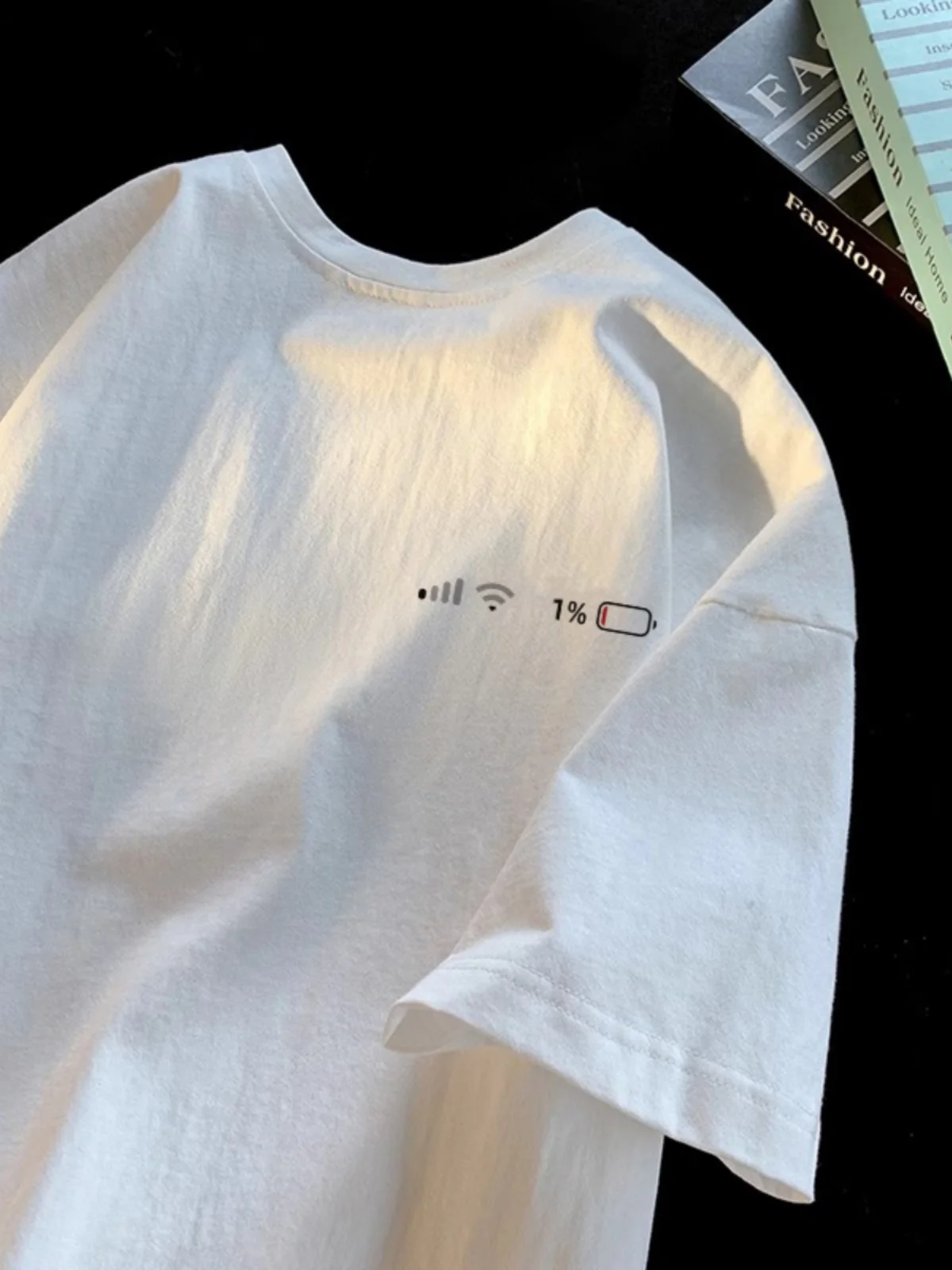 

Unisex Pure Cotton Short Sleeve T-Shirt Mobile Phone Signal Print Fashionable Sun Protection Clothing for Men And Women