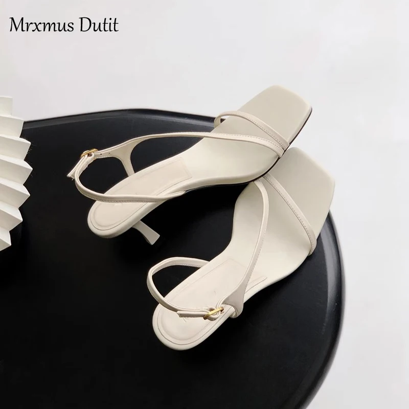 Mrxmus Dutit 2023 Summer Fashion New Women Genuine Leather Square Head Thin High-heel Sandals Solid Simple Casual Shoes Female