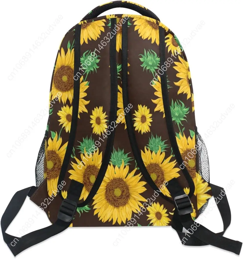 Sunflowers And Leaves Laptop Backpack, Flower Floral Black Water Resistant College Students Bookbags Elementary School Bags Trav