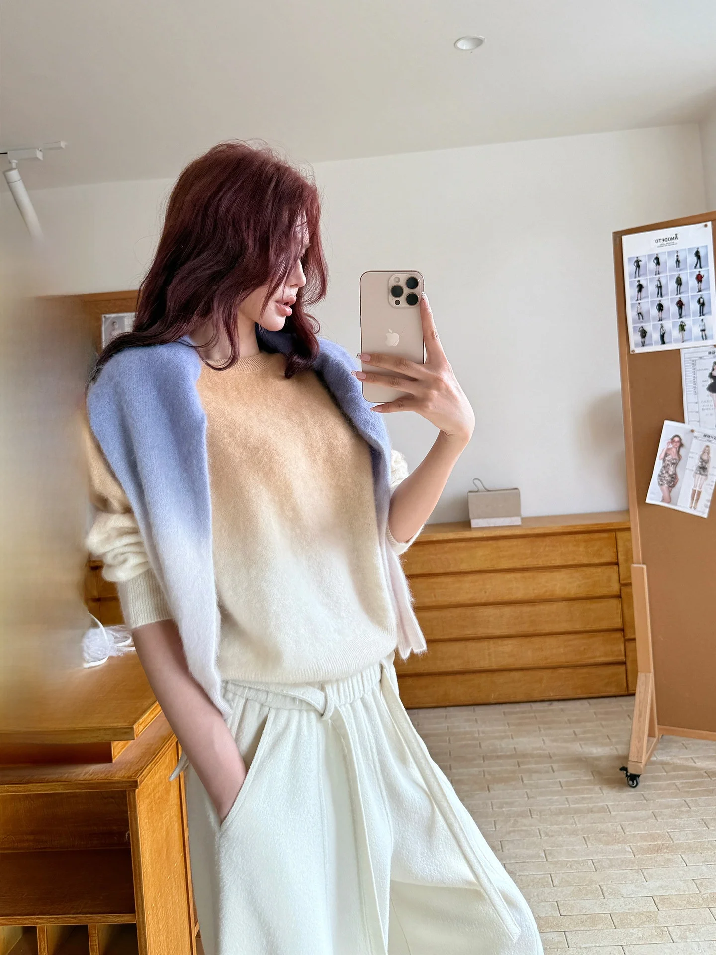 

Li Wan Jun Premium Merino Wool adient двухцветный женский длинный свитер све, осень-зима, повседневный длинный свитер для поездок на работу