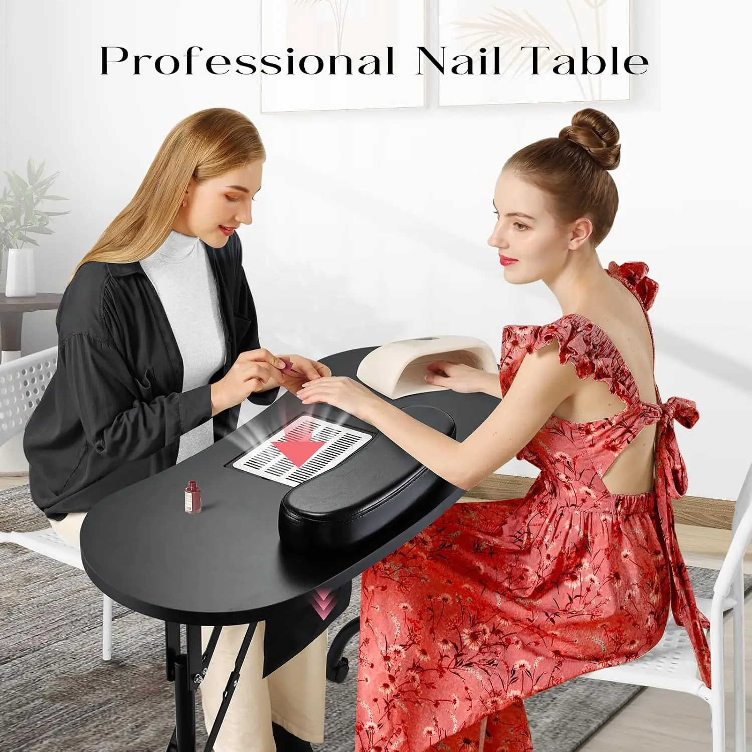 Nail Salon Table with Dust Collector Nail Desk Manicure for Nail Tech Station Professional Foldable Table Armrest Lockable Wheel