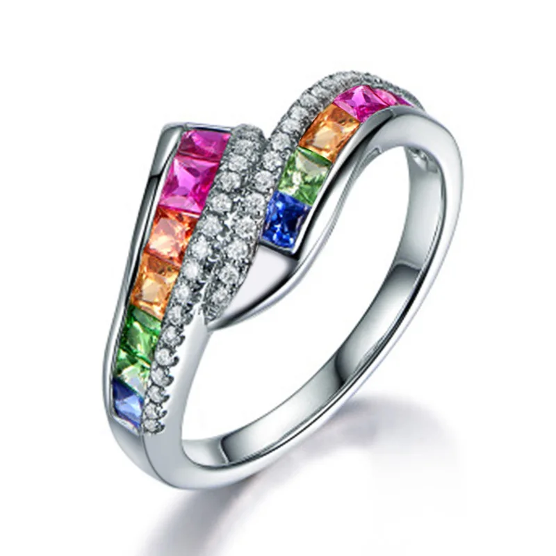 Huitan Einzigartiger Regenbogenfarbener Fingerring für Frauen, Verlobungsfeier, modischer Ring, neuer Schmuck, brillante Zirkonia-Accessoires