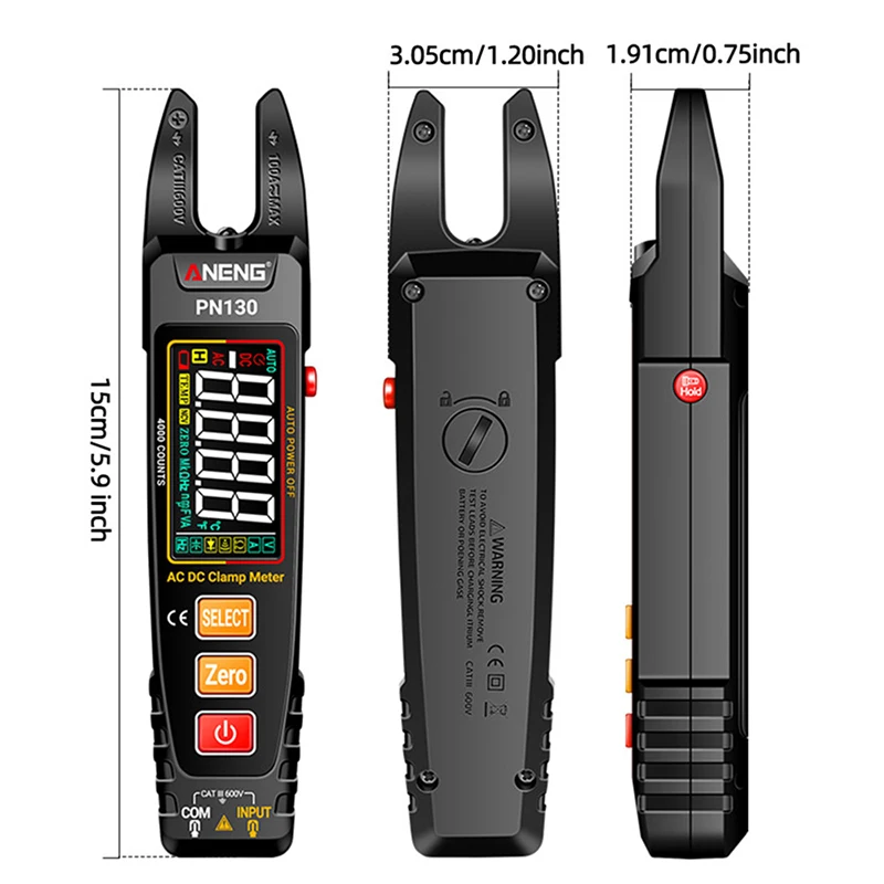 Aneng PN130อัจฉริยะ Digital Clamp Meter 4000นับ ac/dc แรงดันไฟฟ้าแบบพกพามัลติมิเตอร์ Capacitance ความต้านทาน testers