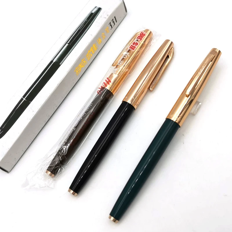 

Винтажная иридиевая перьевая ручка HERO 331, экспортная модель 90-х годов, латунная ручка с желтым пером, для плавного письма, офисная ручка