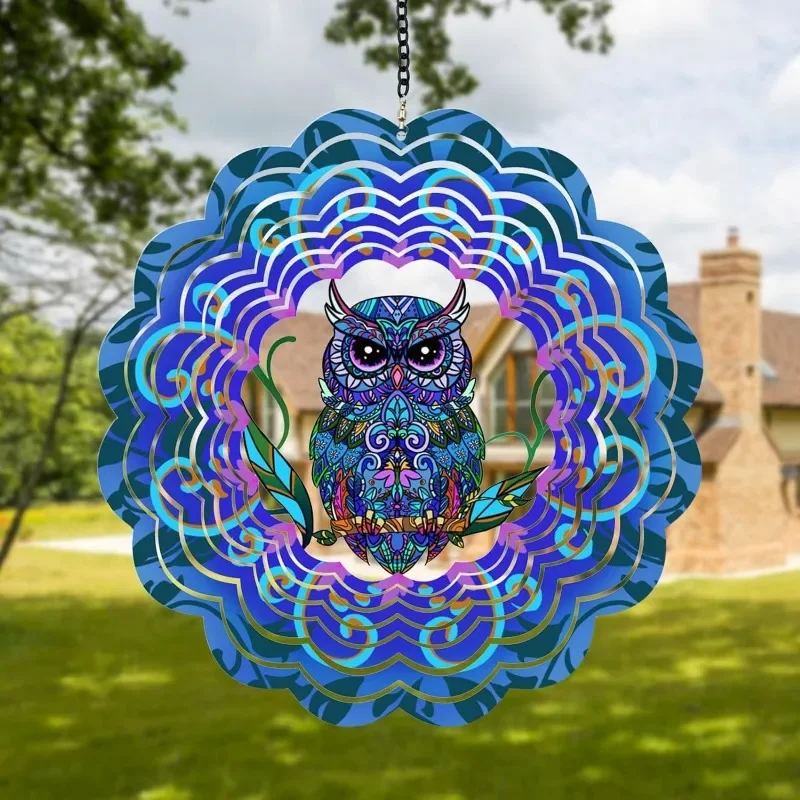 Metal Peacock Wind Spinners for Garden Hanging Decoration 3D Kinetic Owl Bird Animal Spinner Chime Outdoor Yard Windchime Decor