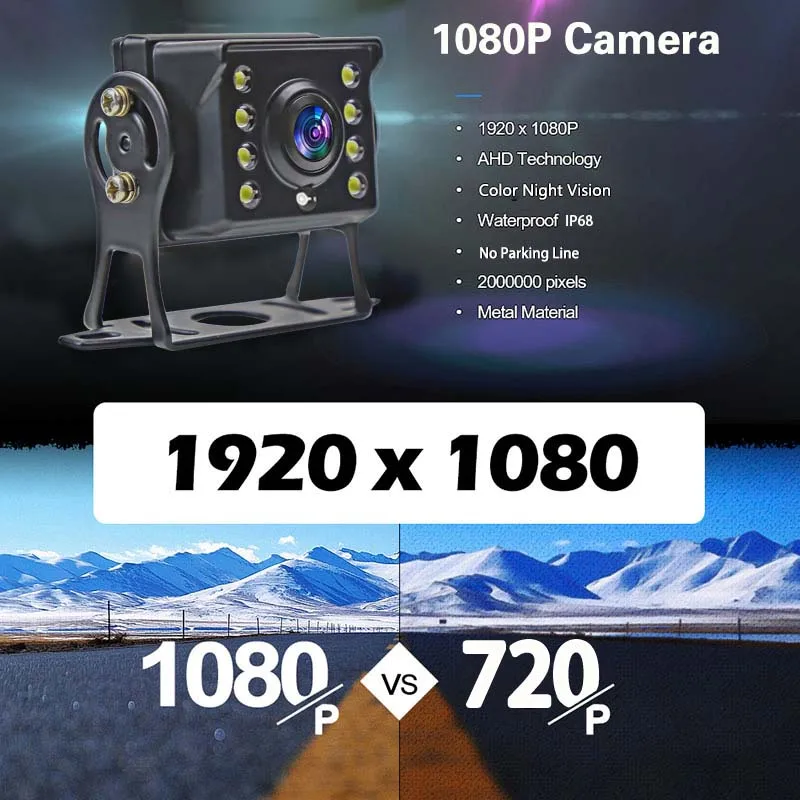 1080P Ahd Backup View Camera 12V Voor Auto/Bus/Rv/Vrachtwagen 8 Stuks Witte Led Kleur Nachtzicht Voertuig Bewakingscamera