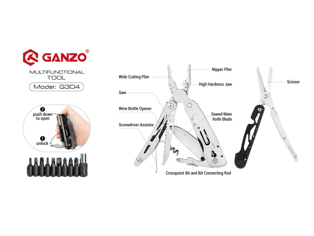 Ganzo G304 Multitool Diy Multi Tool Opvouwbare Multi-tool Mes Schaar Klem EDC Gear Handmatig Handgereedschap Multifunctionele Tang