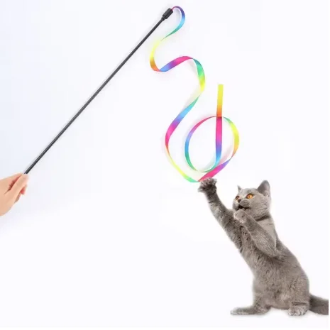 Interactive Coloured Ribbon Cat Toys Teasing Catd Stick Satin Ribbon Cat Stick Toys Kitten Playing Teaser Wand Toy Pet Supplies