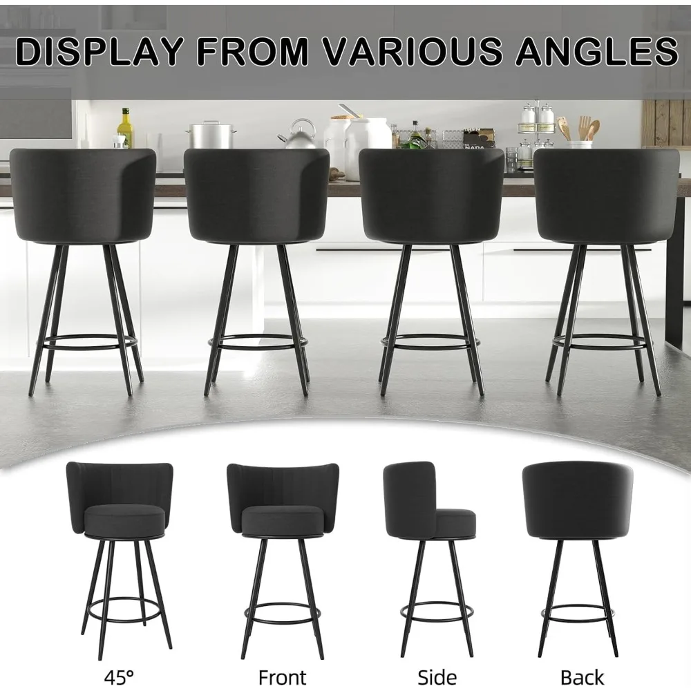 

27" Tufted Modern Counter Height Bar Stools Set of 4 – Upholstered Barstools with Backrest, Footrest & Metal Legs