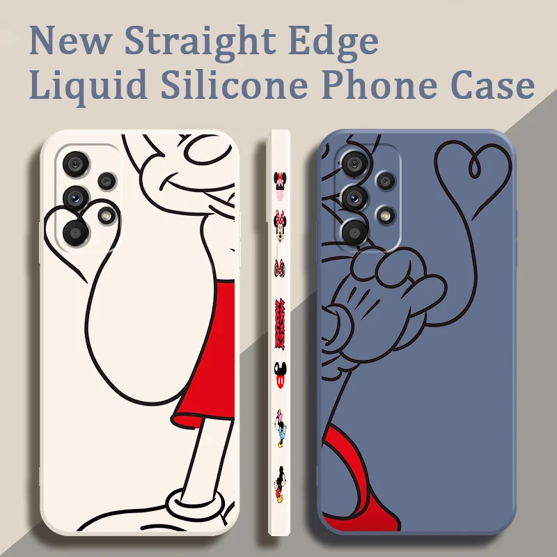 

Disney Mickey Mouse Lines Liquid Left Rope For Samsung A54 A53 A52 S A33 A32 A51 A71 A21S A13 A73 A72 A23 A12 5G 4G Back